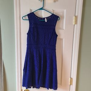 blue lace fit and flare dress